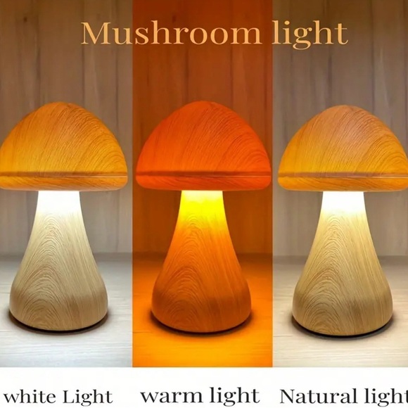 MUSHROOM LED Dimmable Nightlight Desk Light Table Lamp USB Rechargeable 3 Colors - Picture 4 of 14